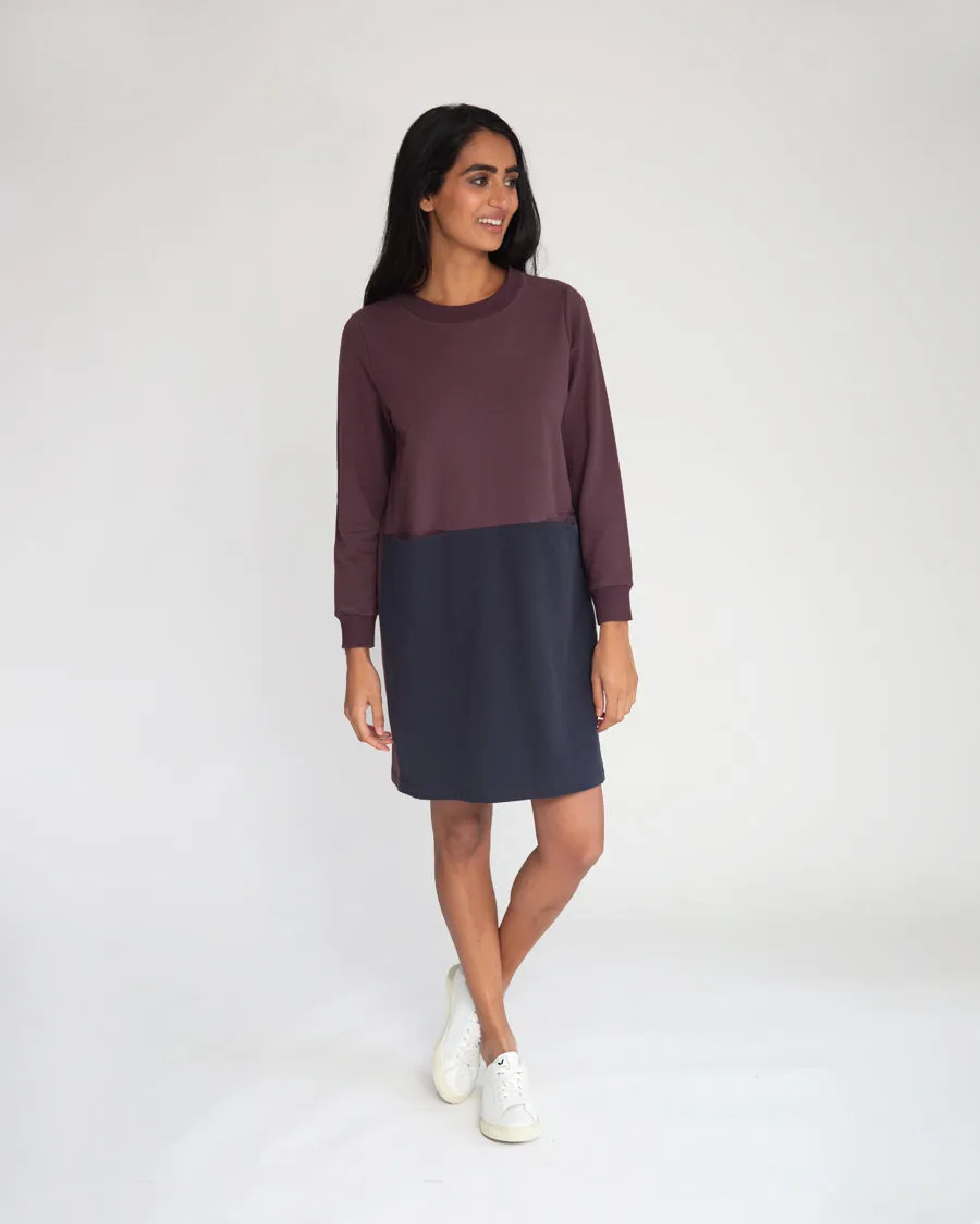 Alexis Organic Cotton Dress In Plum & Navy