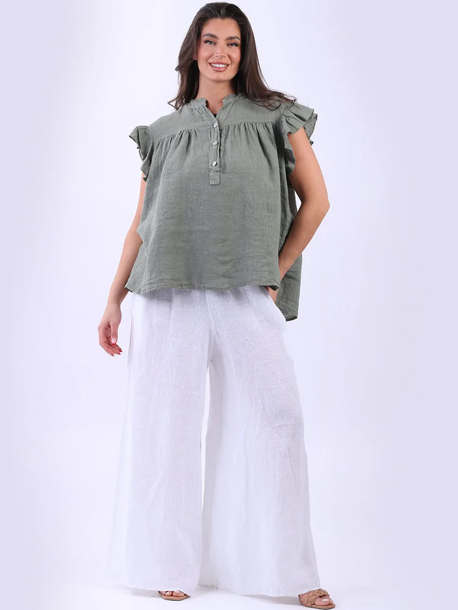 Anne   Kate Italian Linen Lagenlook Ruffle Blouse