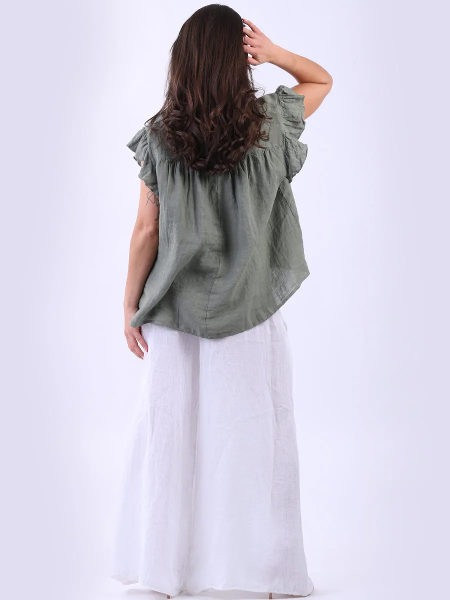 Anne   Kate Italian Linen Lagenlook Ruffle Blouse