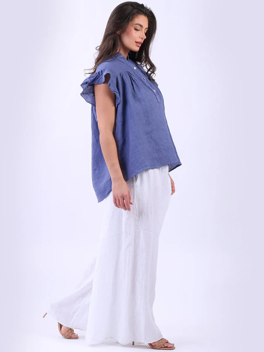 Anne   Kate Italian Linen Lagenlook Ruffle Blouse