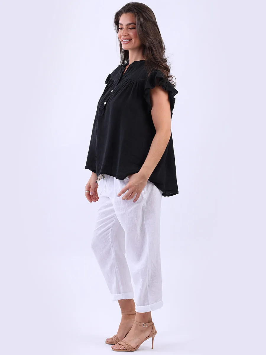 Anne   Kate Italian Linen Lagenlook Ruffle Blouse