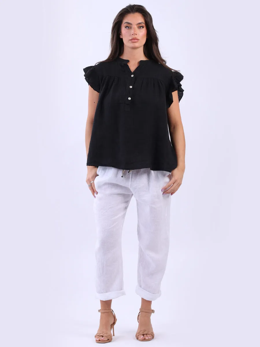 Anne   Kate Italian Linen Lagenlook Ruffle Blouse