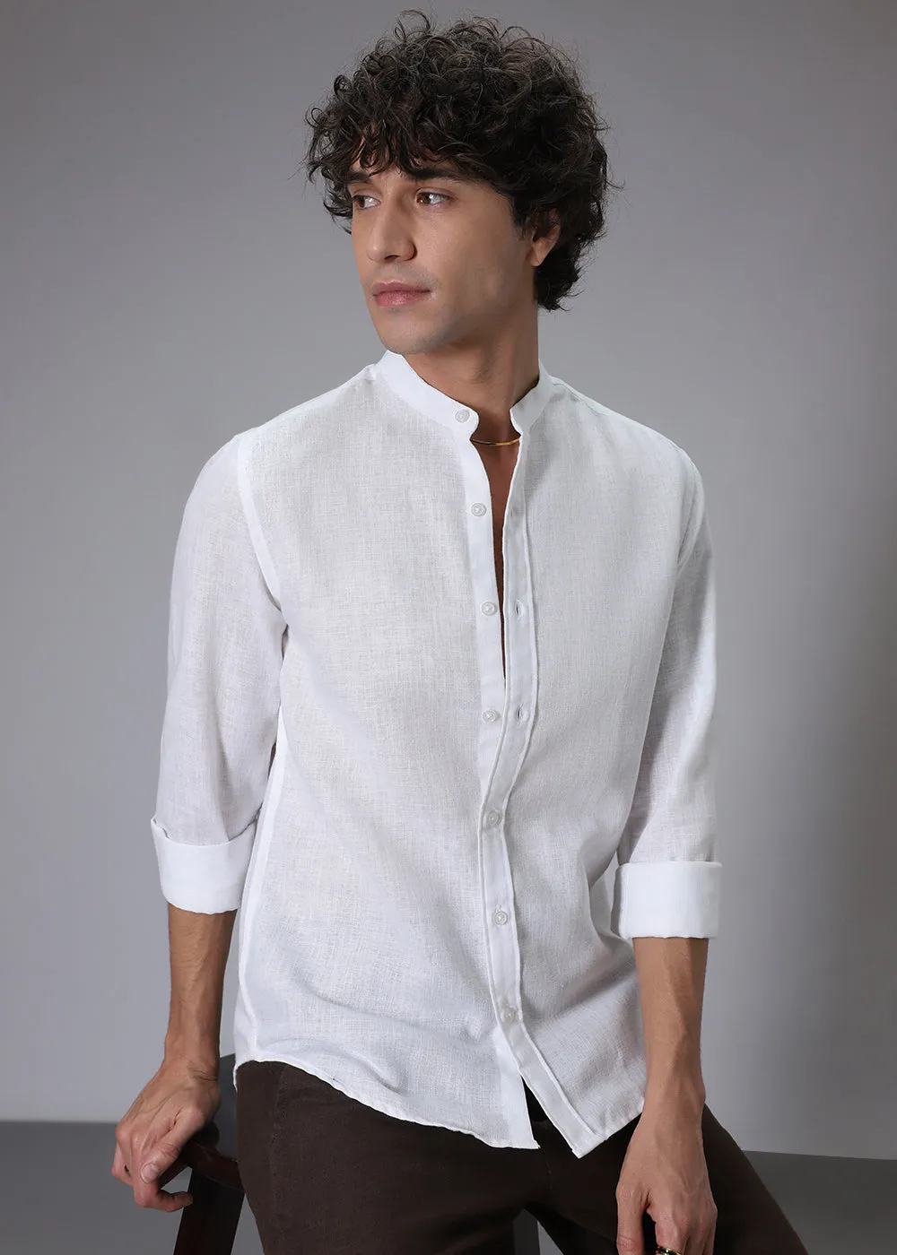 Premium Arctic White Linen Blend Shirt