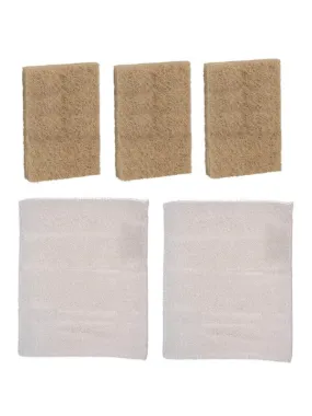 Bamboo Cleaning Set - Scouring Pad & Cleaning Cloth - 5 Pieces