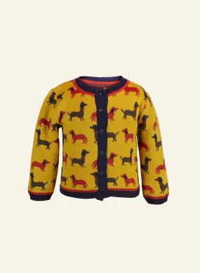 Children's Cardigan - Mustard Sausage Dog