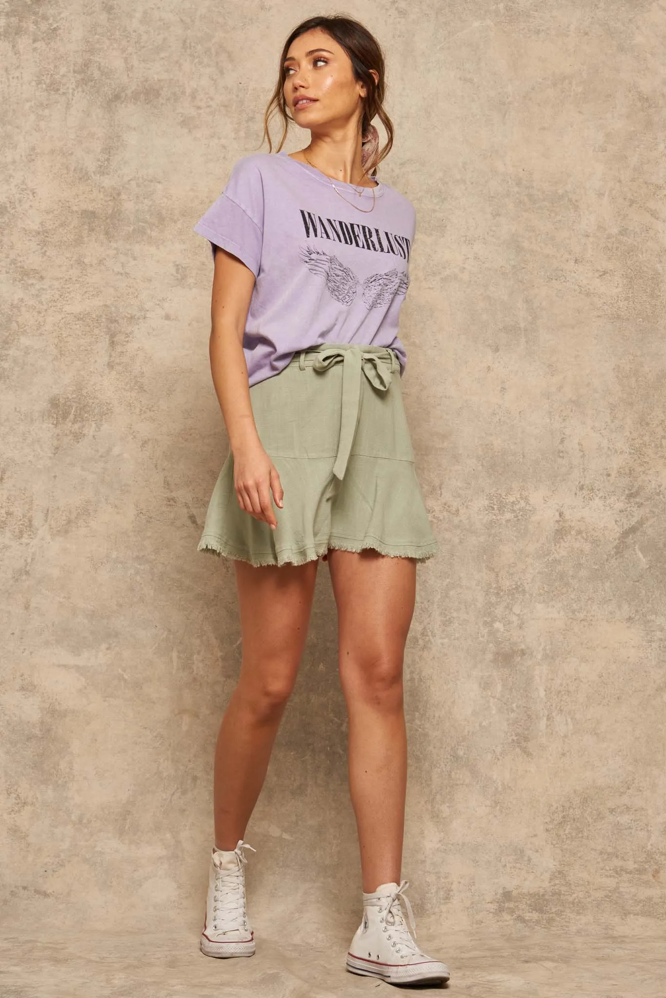 Dance Away Linen-Blend Belted Ruffle Mini Skort