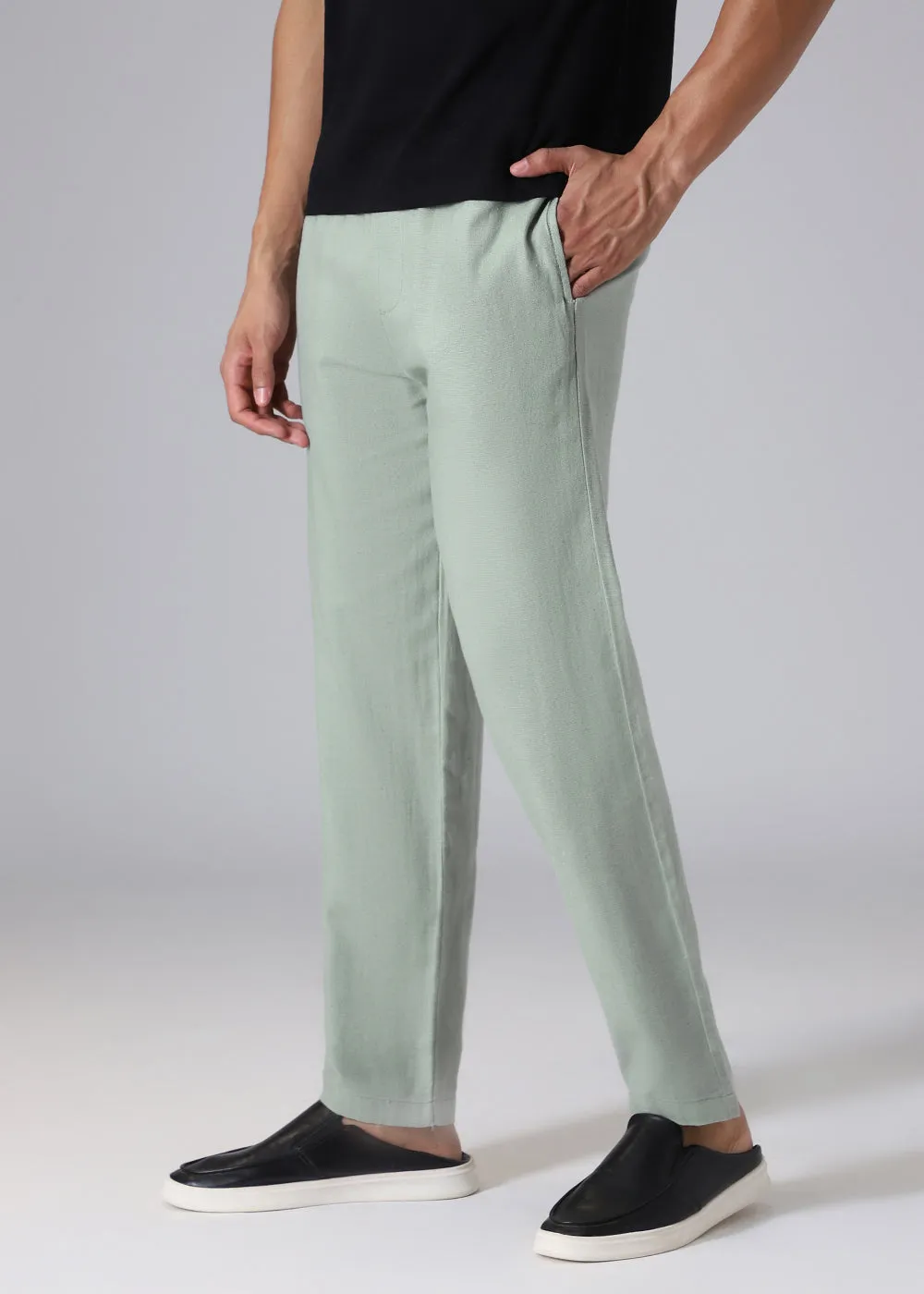 Green Drawstring Linen Pant