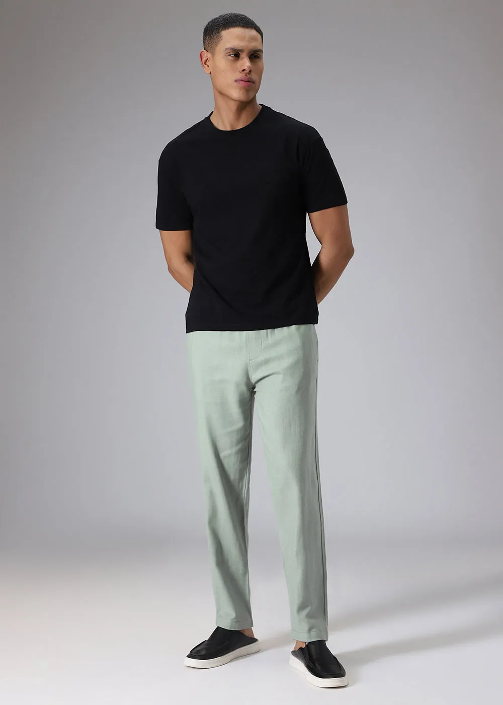 Green Drawstring Linen Pant