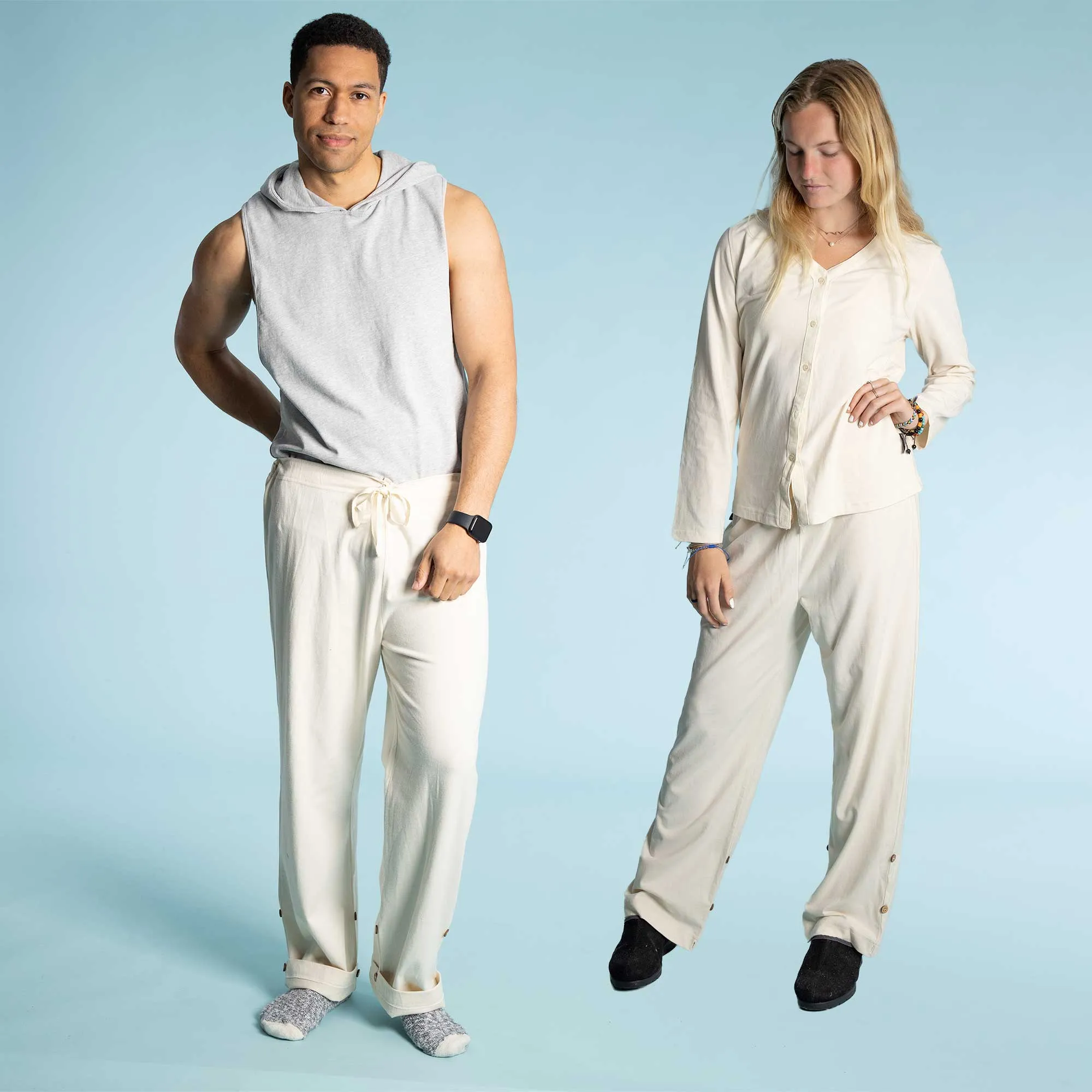 **INTERLAKEN Elastic-Free Unisex 100% Organic Cotton Jammy Lounge Pants with Plastic-Free Coconut Buttons | Eco-Friendly & Biodegradable Thread Option**