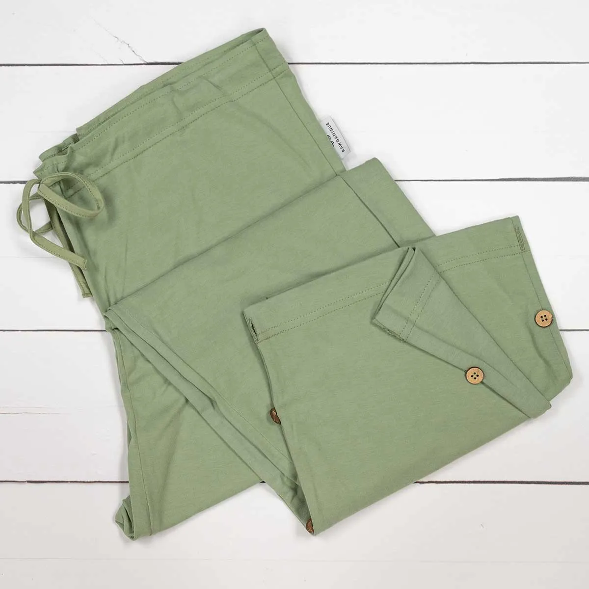 **INTERLAKEN Elastic-Free Unisex 100% Organic Cotton Jammy Lounge Pants with Plastic-Free Coconut Buttons | Eco-Friendly & Biodegradable Thread Option**