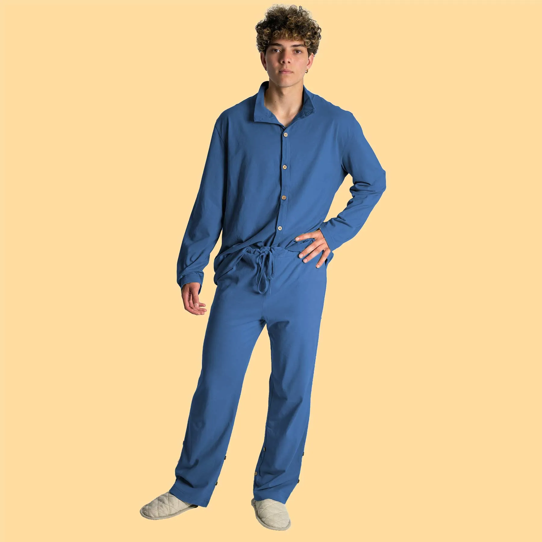 **INTERLAKEN Elastic-Free Unisex 100% Organic Cotton Jammy Lounge Pants with Plastic-Free Coconut Buttons | Eco-Friendly & Biodegradable Thread Option**