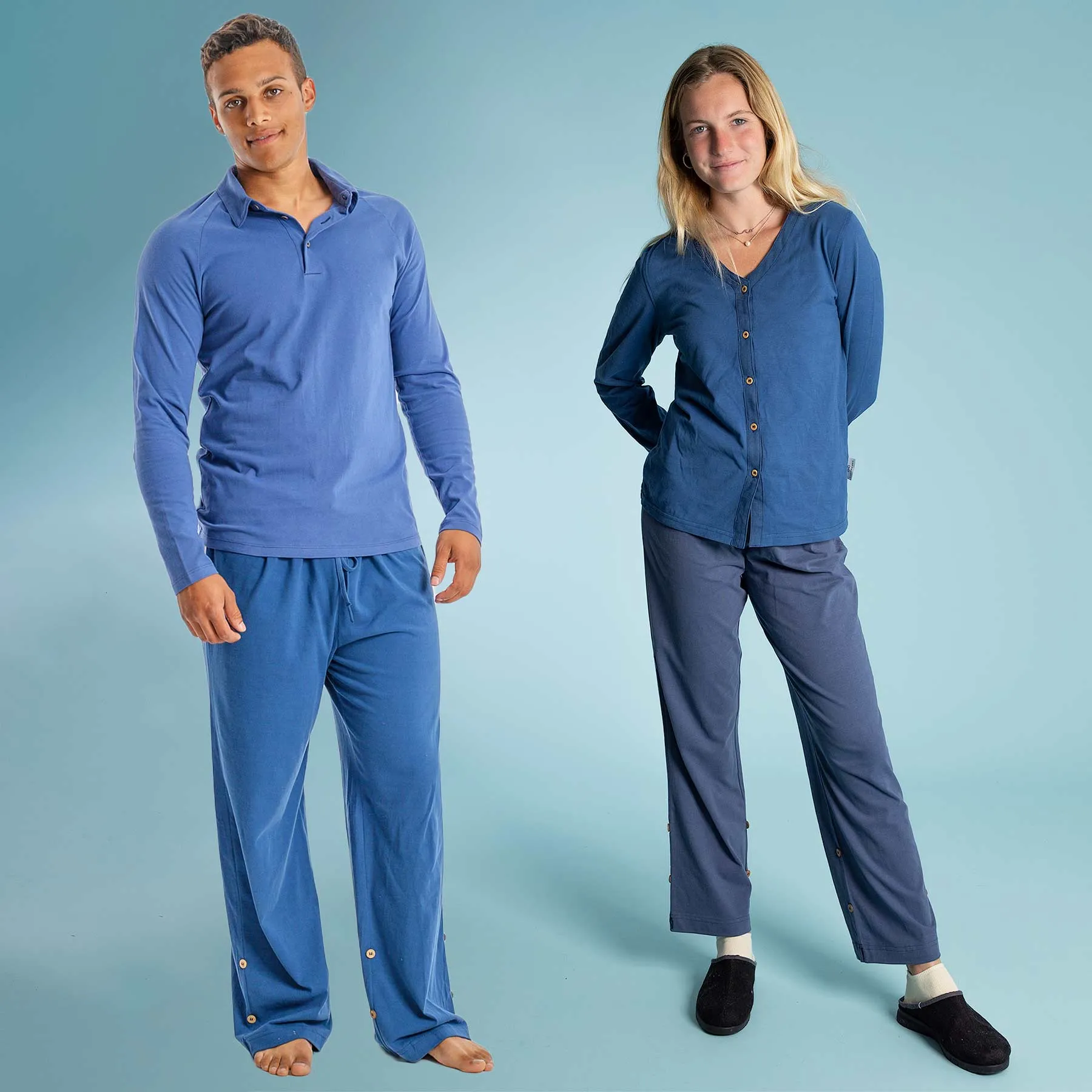 **INTERLAKEN Elastic-Free Unisex 100% Organic Cotton Jammy Lounge Pants with Plastic-Free Coconut Buttons | Eco-Friendly & Biodegradable Thread Option**