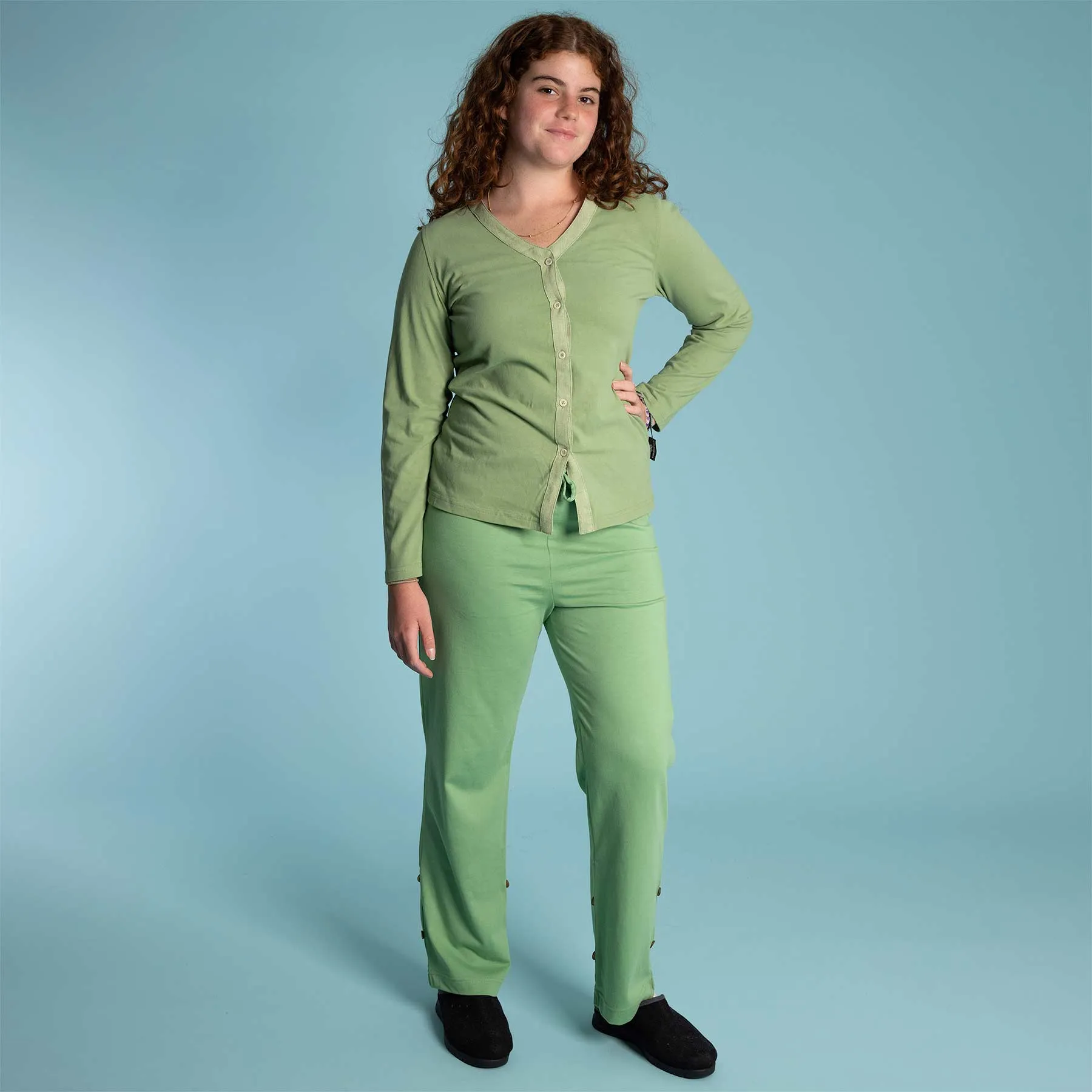 **INTERLAKEN Elastic-Free Unisex 100% Organic Cotton Jammy Lounge Pants with Plastic-Free Coconut Buttons | Eco-Friendly & Biodegradable Thread Option**