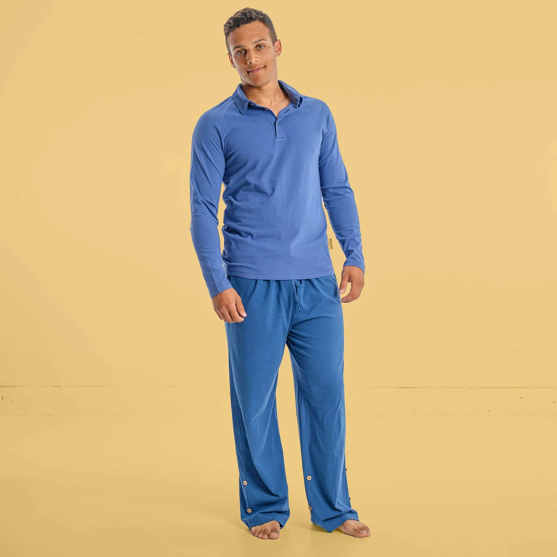 **INTERLAKEN Elastic-Free Unisex 100% Organic Cotton Jammy Lounge Pants with Plastic-Free Coconut Buttons | Eco-Friendly & Biodegradable Thread Option**