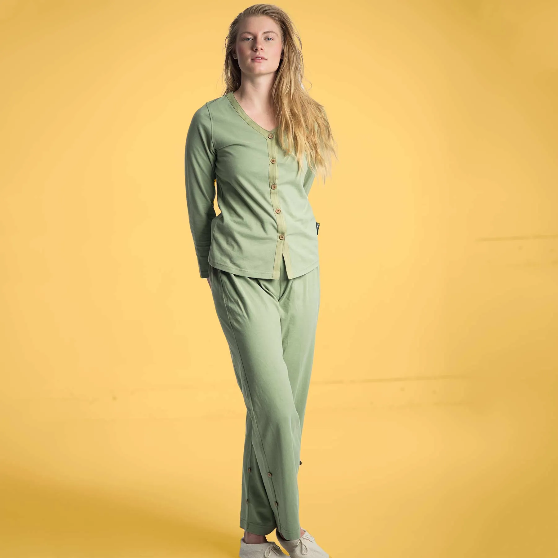 **INTERLAKEN Elastic-Free Unisex 100% Organic Cotton Jammy Lounge Pants with Plastic-Free Coconut Buttons | Eco-Friendly & Biodegradable Thread Option**