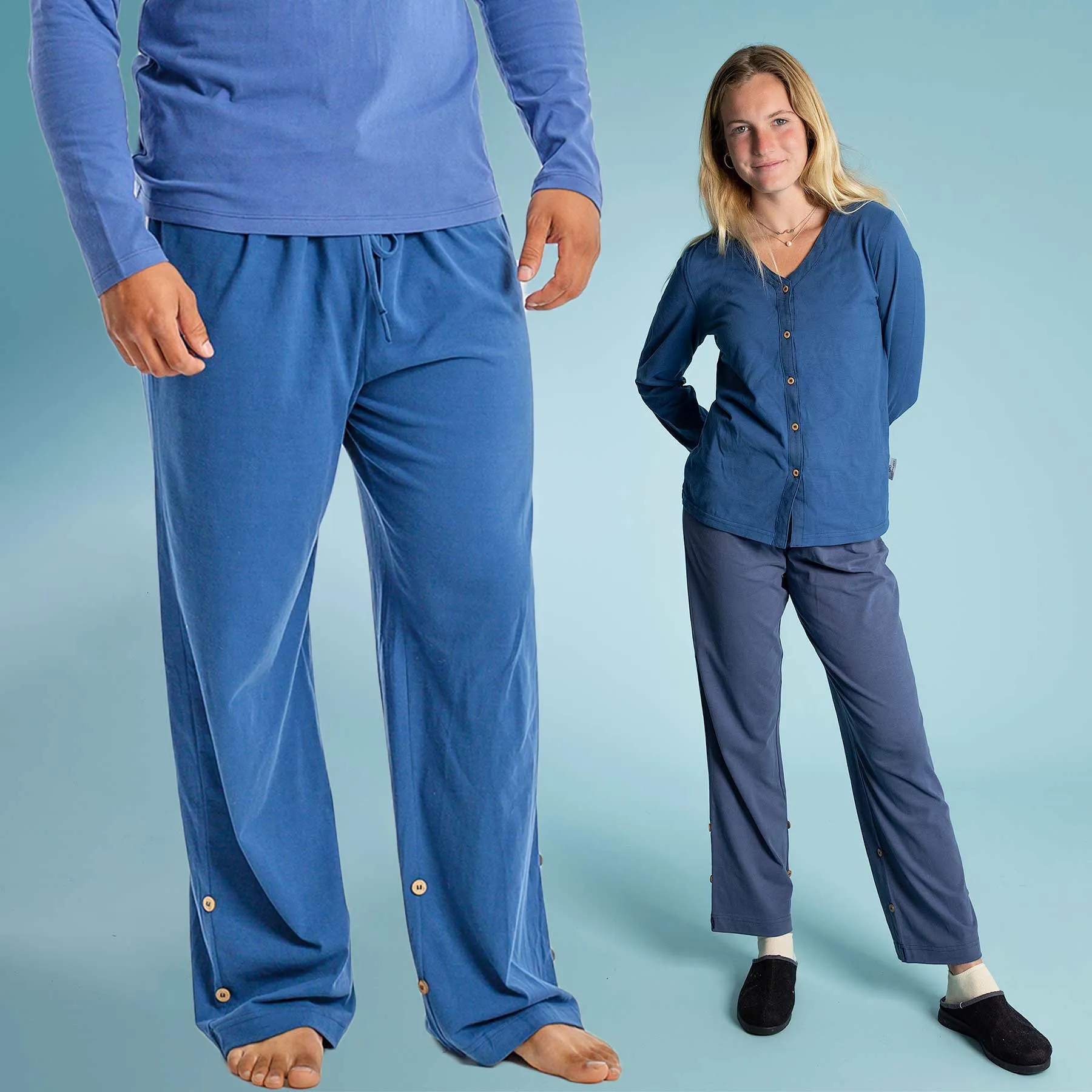 **INTERLAKEN Elastic-Free Unisex 100% Organic Cotton Jammy Lounge Pants with Plastic-Free Coconut Buttons | Eco-Friendly & Biodegradable Thread Option**