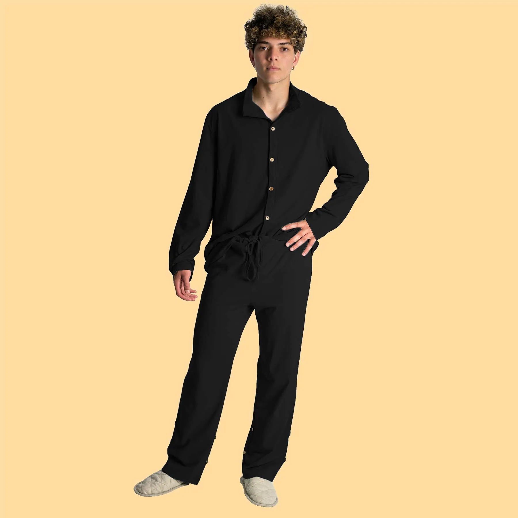 **INTERLAKEN Elastic-Free Unisex 100% Organic Cotton Jammy Lounge Pants with Plastic-Free Coconut Buttons | Eco-Friendly & Biodegradable Thread Option**