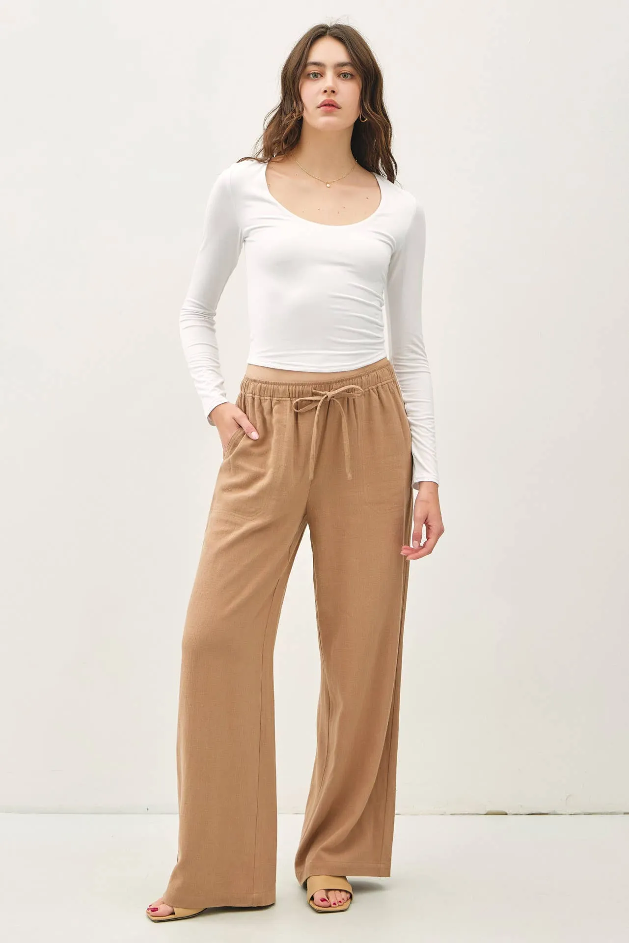 Linen Blend Wide Leg Pants