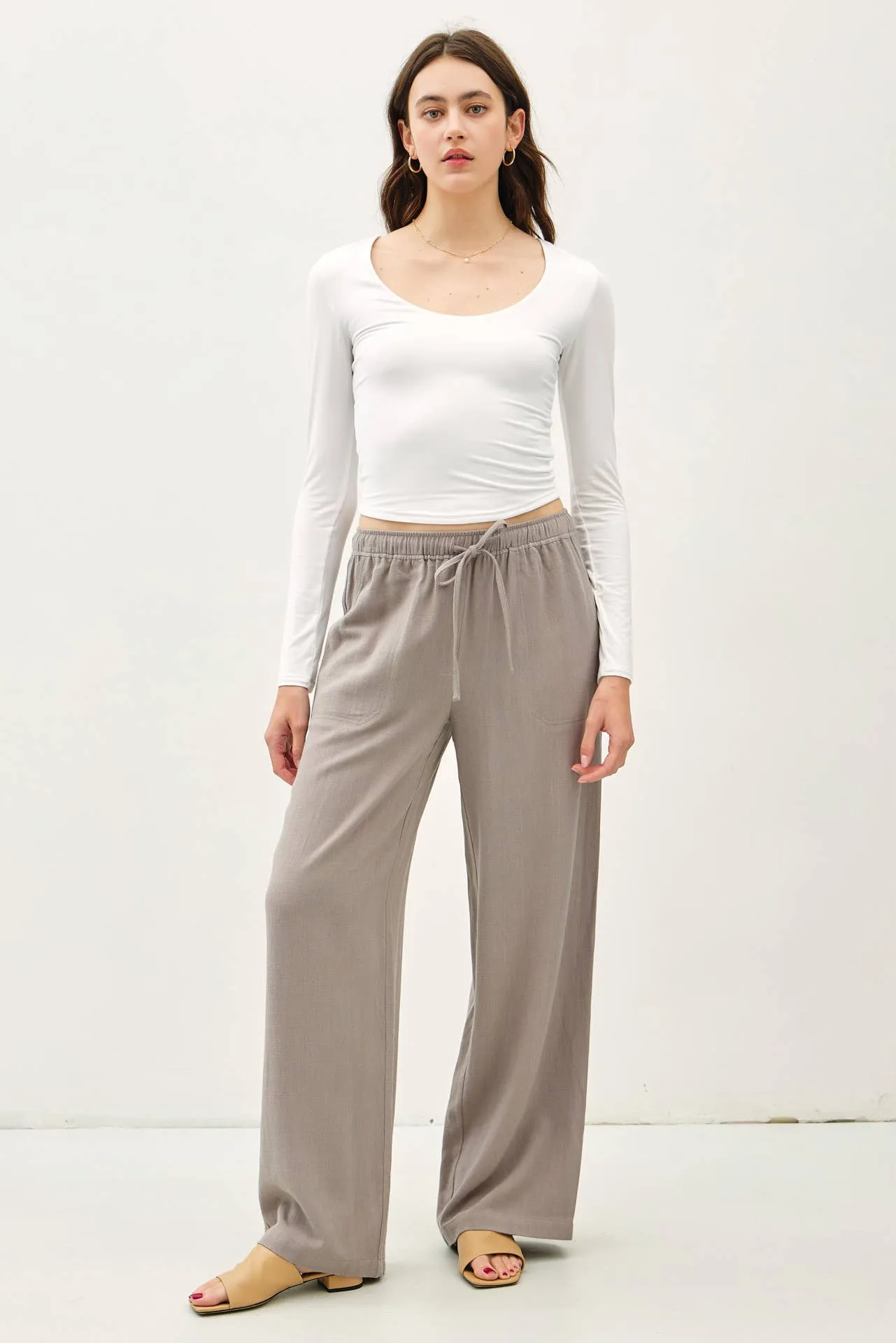 Linen Blend Wide Leg Pants