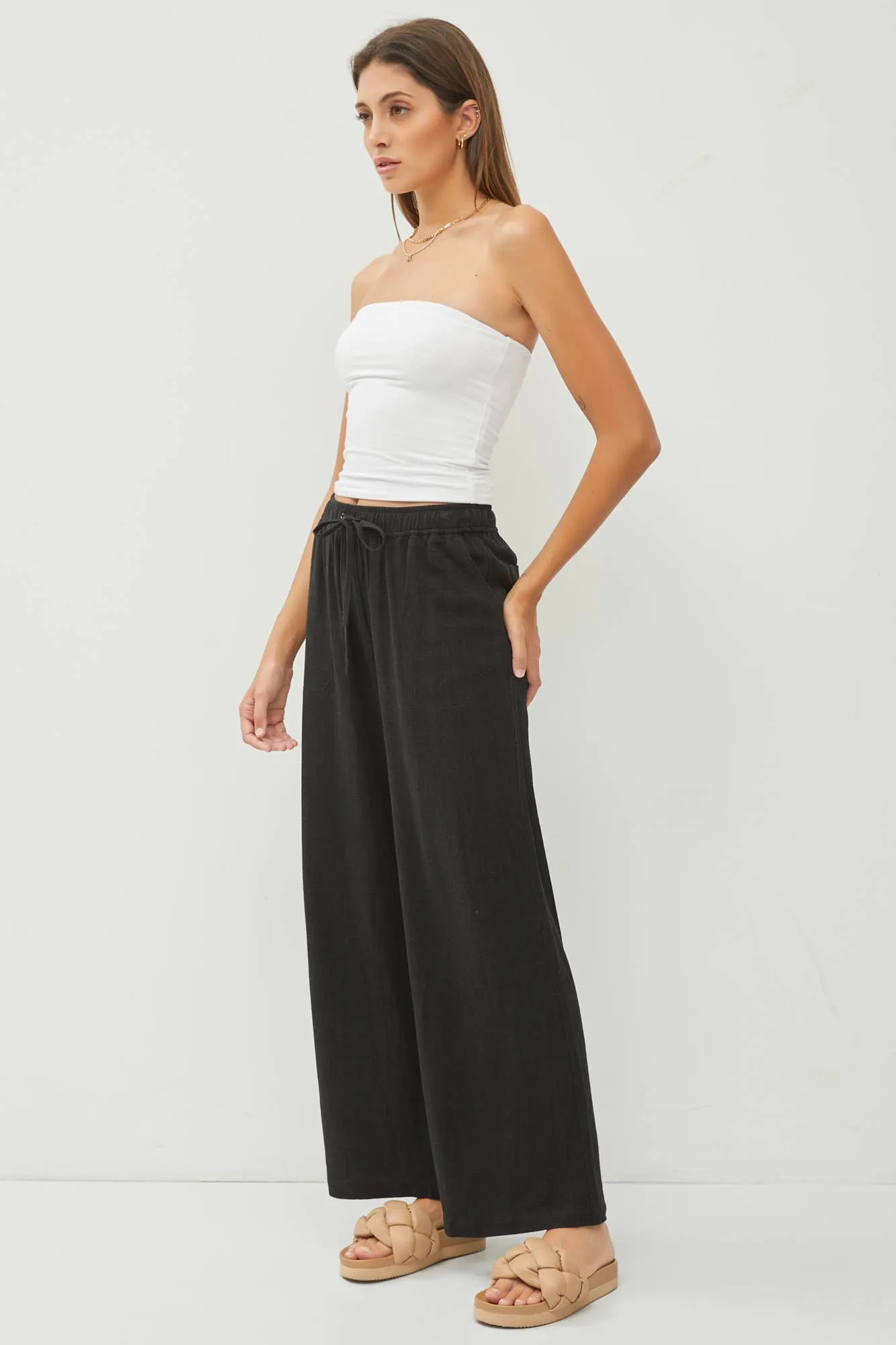 Linen Blend Wide Leg Pants