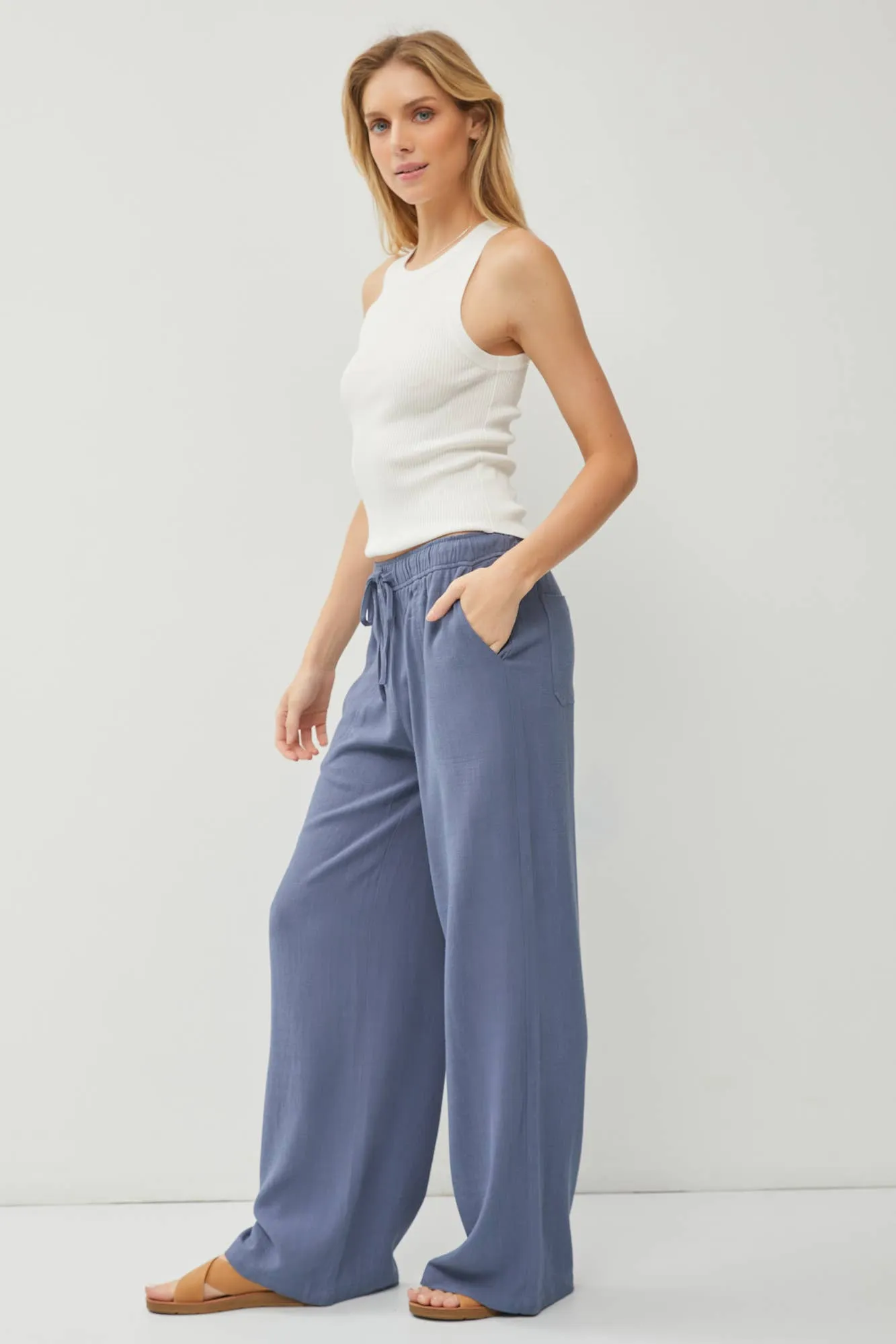 Linen Blend Wide Leg Pants