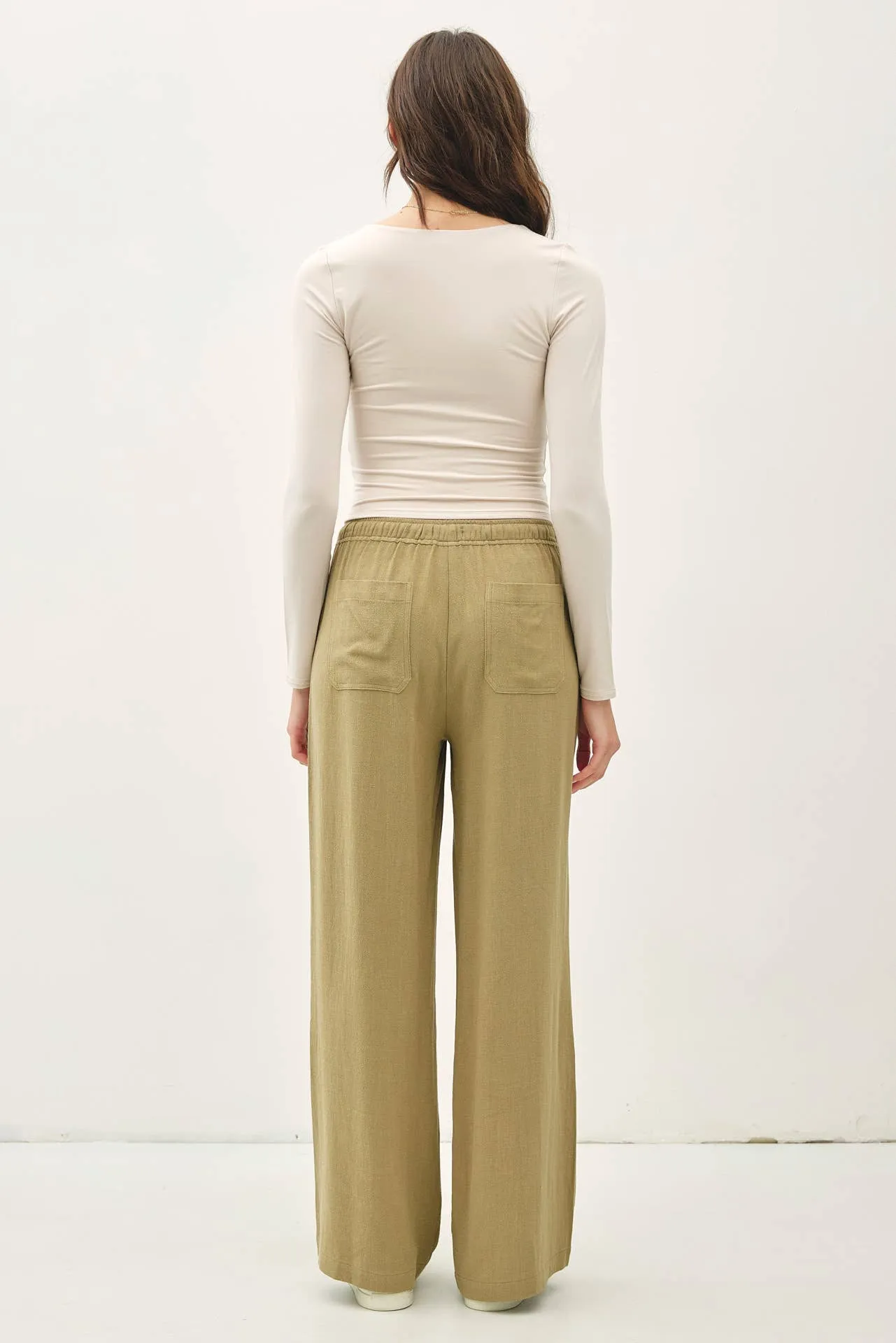 Linen Blend Wide Leg Pants