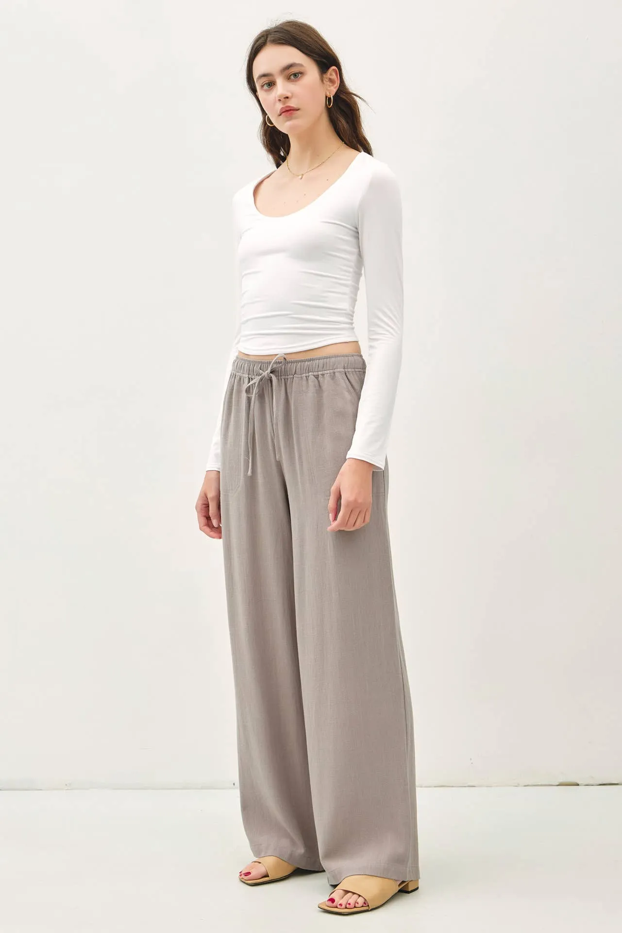 Linen Blend Wide Leg Pants