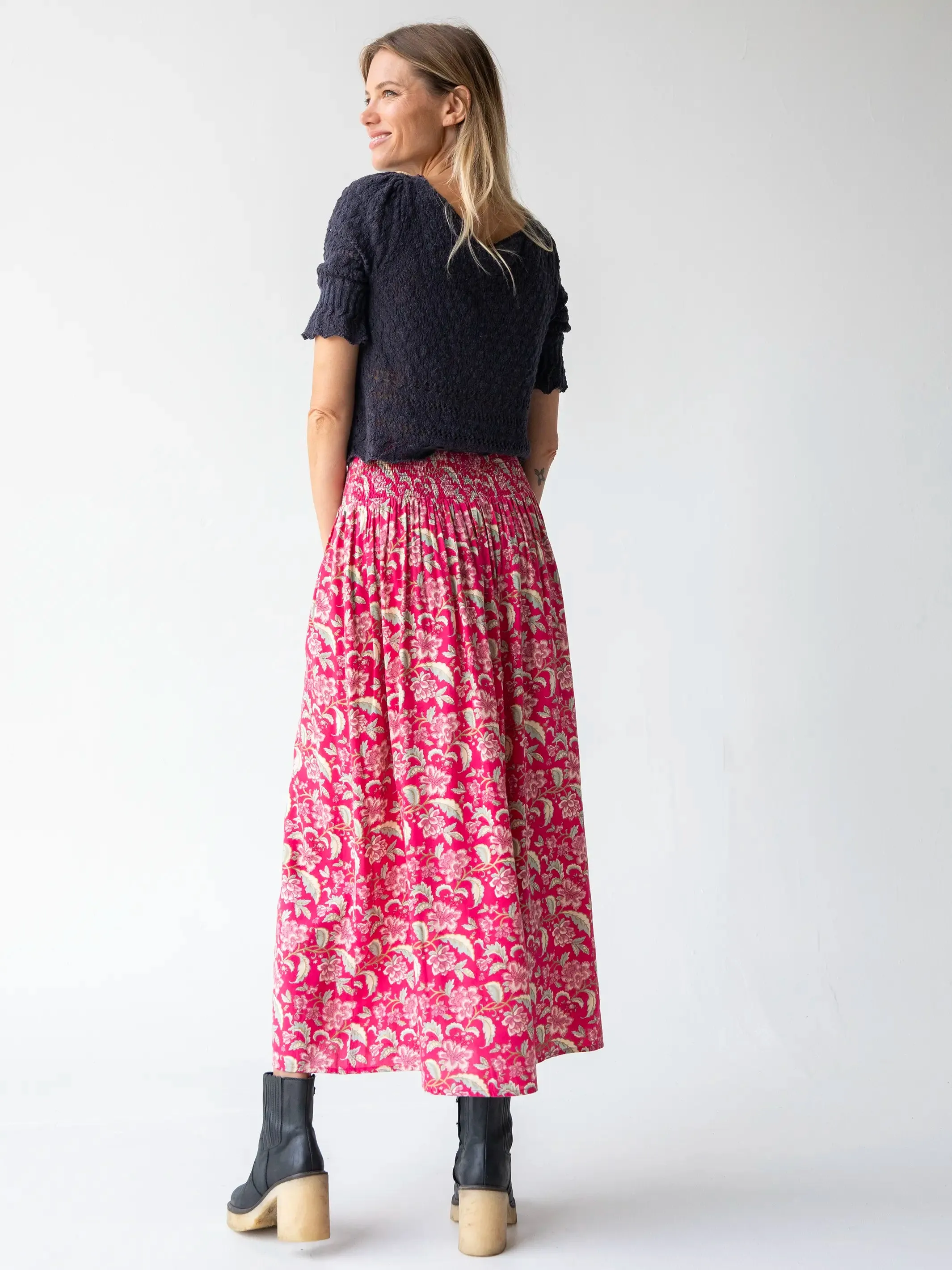 Lisa Maxi Skirt - Fuchsia Light Pink Floral