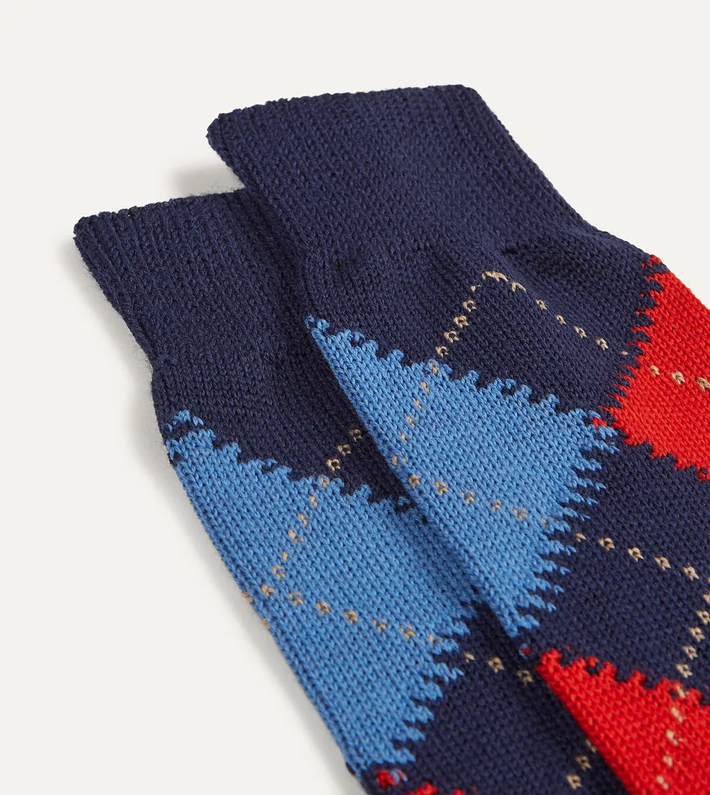 Navy Argyle Wool Cotton Socks