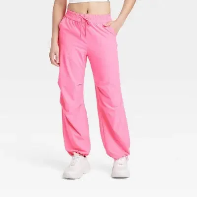 New - Women's Mid-Rise Parachute Pants - JoyLab Pink M