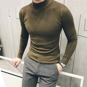 Voguable  Autumn New Men's Turtleneck Sweaters Male Slim Fit Solid Color High Neck Sweater Men Long Sleeve Knitted Pullover Tops 3XL