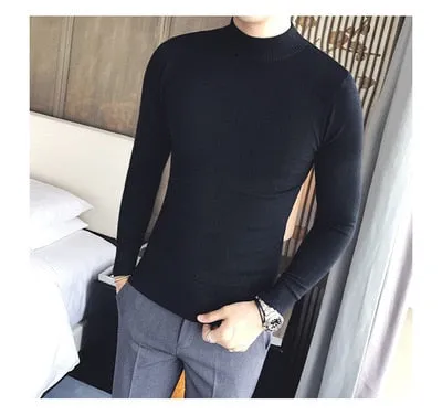 Voguable  Autumn New Men's Turtleneck Sweaters Male Slim Fit Solid Color High Neck Sweater Men Long Sleeve Knitted Pullover Tops 3XL