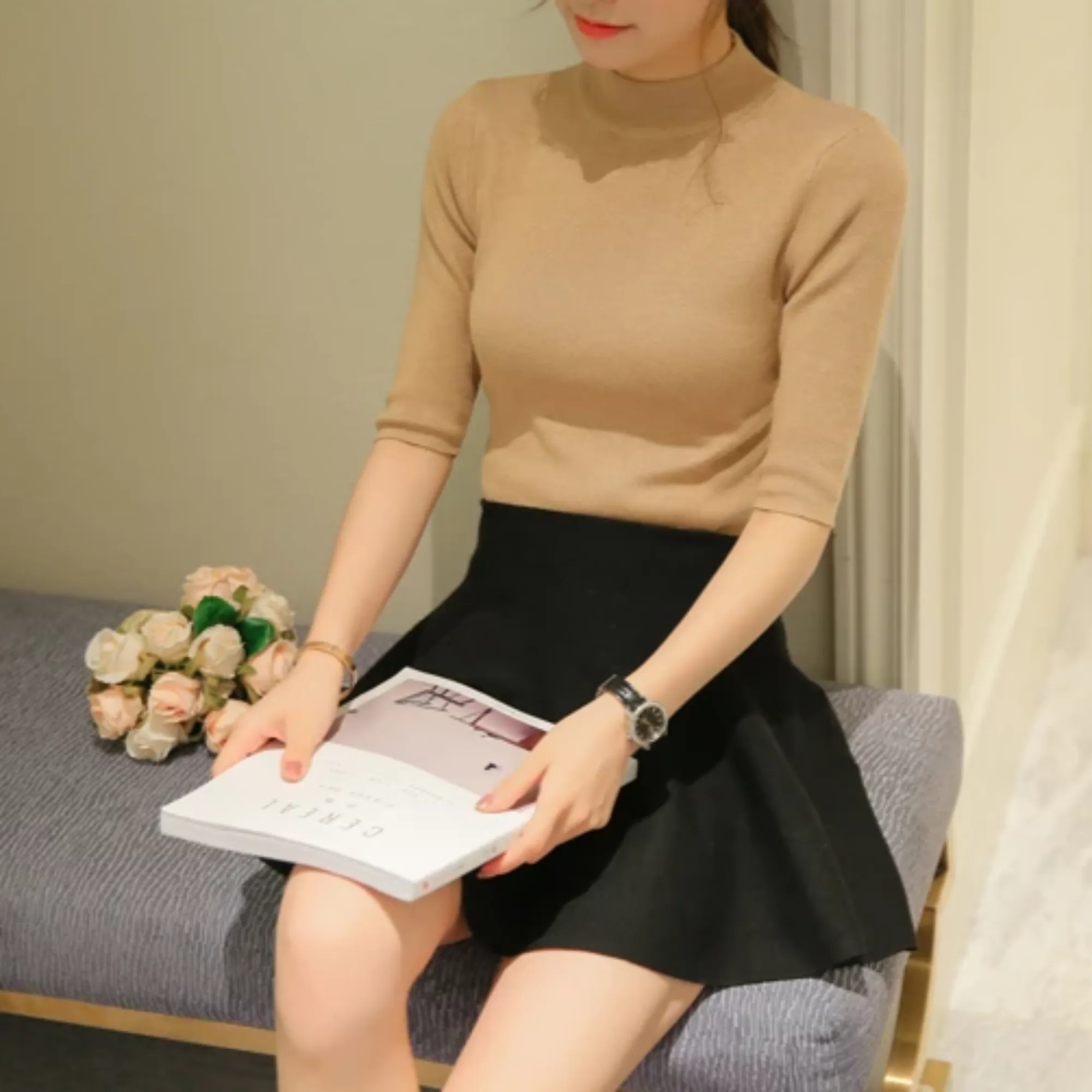 Women's Spring Casual Cotton Elastic Sweater