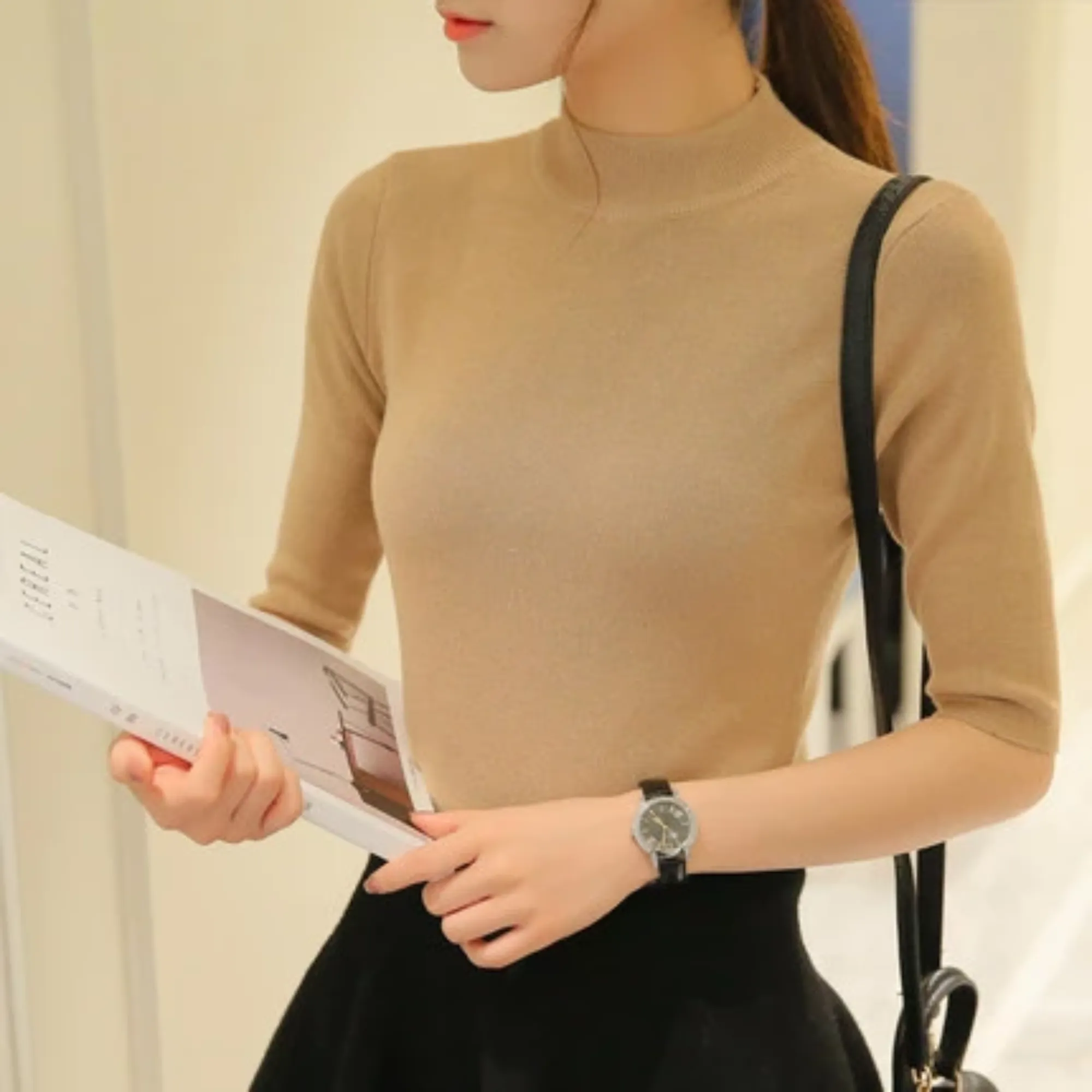 Women's Spring Casual Cotton Elastic Sweater