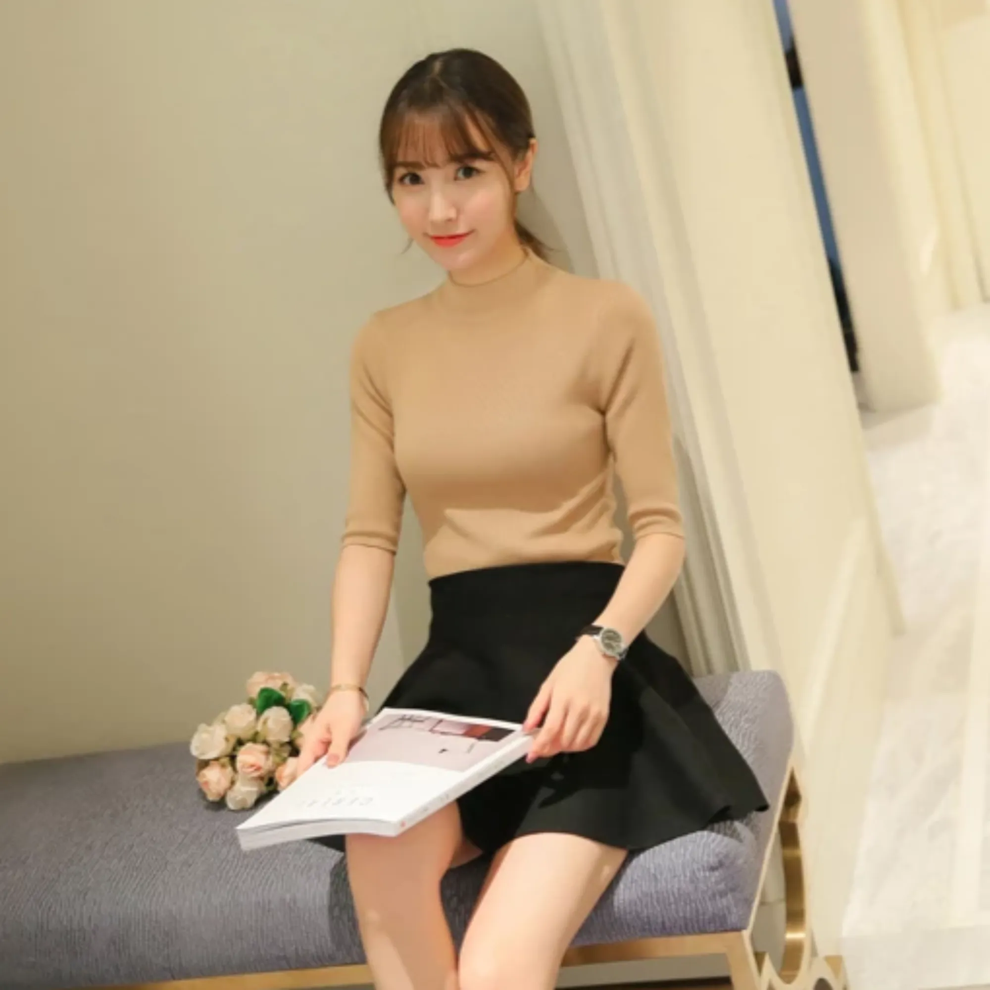 Women's Spring Casual Cotton Elastic Sweater